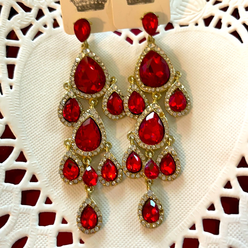 Red Pageant Earrings Swarovski Crystal Pierced